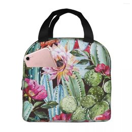 Dinnerware Floral Cactus Lunch Box Insulated With Compartments Reusable Tote Handle Portable For Kids Picnic School