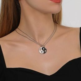 Pendant Necklaces 2Pcs Tai Chi Yin Yang Couple Set Silver Colour Chain Matching Lover Choker Friend Friendship Gift Drop