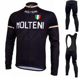 Black orange MOLTENI Winter Thermal Fleece Cycling Jersey Set fietskleding wielrennen winter heren set Strap trousers Long top8312272