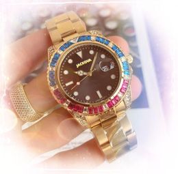 Luxury top model big classic fashion quartz watch men size 42mm sapphire glass waterproof Colourful diamonds ring President Mens Army Military boy wristwatch gifts