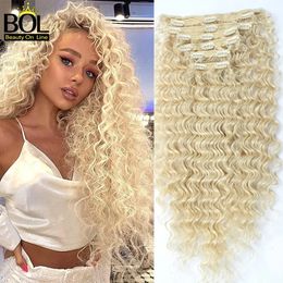 BOL Deep Wave Curly Clip in Hair Synthetic 7Pcs Japanese Heat Resistant Fiber Hairpieces For Women 240110