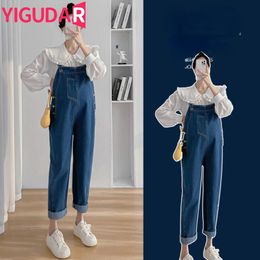 Jeans Autumn New Fashion Denim Maternity Bib Jeans Loose Straight Jumpsuits Clothes for Pregnant Women Pregnancy Overalls Pants