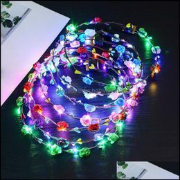 Hair Accessories 10Pcs Colorf Christmas Party Glowing Wreath Halloween Crown Flower Headband Women Girls Led Light Up Hai Babydhs250O