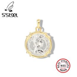 Pendants S'STEEL Layered Pendants 925 Sterling Silver For Women Portrait Round Pendant Handmade Accessories Colgante Plata 925 Jewellery