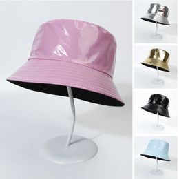 Fashion Bucket Hat Women Girls Leather Solid Panama Cap Hat Hiking Hat Fishing Cap Foldable Hip-Hop Street Waterproof 240110