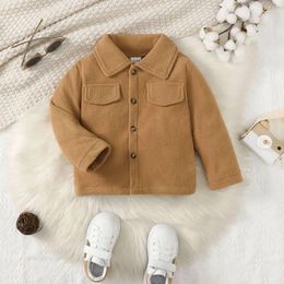 Jackets Autumn Toddler Kid Girl Boy Fleece Long Sleeve Lapel Collar Button Down Coats Fall Winter Outerwear Children Coat