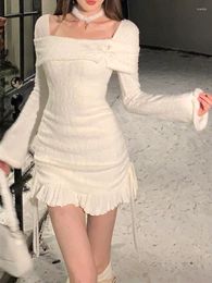 Casual Dresses Elegant Short Party Dress Women Long Sleeve French Sweet White Mini 2024 Spring One Piece Korean Fashion