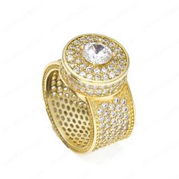 Fashion Hip Hop Mens Bling Ring Trendy Yellow White Gold Plated Bling CZ Diamond Ring for Men Women Nice Gift212H