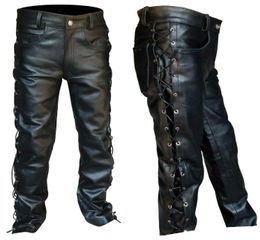 Fashion Mens Leather Pants Locomotive Punk Style for Men Winter Medieval Retro Bandage Black 240110