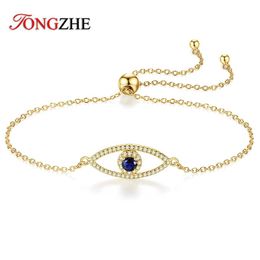 Bangles TONGZHE Classic Evil Eye Charm Bracelet for Women 925 Sterling Silver Princess Cut Zircon CZ Adjustable Bangles Jewelry Gift