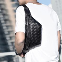 Designer Men's Waist Bags Weave Chest Pack Multi-Pocket Casual Fanny Pack Money Phone Bag Luxury PU Leather Shoulder Belt Bag 240110