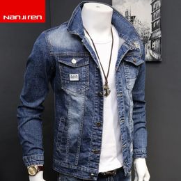 Spring Autumn Cotton Embroidery Letter Designer Man Luxury Clothing Youth Motorcycle Men's Denim Jackets Outerwear Coat 240110