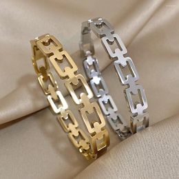 Bangle Simple Stainless Steel Connect Blocks Cuff Bracelets For Women Waterproof Stackable Wristband Bracelet Jewellery Gifts