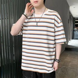 Men's T Shirts 2024 Summer Unisex Retro Basic Striped T-Shirt Oversized Couple Aesthetic Harajuku Vintage Tee Punk Top Urban Streetwear