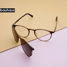 bauhaus Magnet Eyeglasses Full Rim Optical Frame Prescription Spectacle Round Vintage Myopia polarization Sunglasses Anti 240110