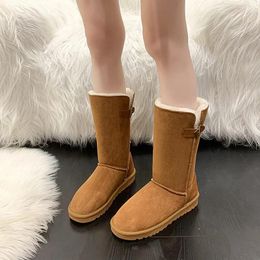 Boots 2024 Synthetic Suede Winter Snow Women Woman Shoe Fashion Boot Female Warm Plush Mid-calf Long Botas Mujer