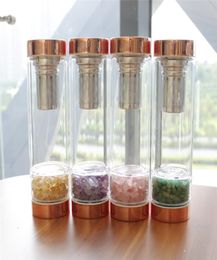 10pcs Natural Crystal Healing Gem Elixir Water Bottles Gemstone Glass Therapy Stone Tea Filter Bottle Infuser Energy Cup7091693