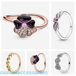 jewellery Designer Pandoraring Dora's Band Rings sweethearts S925 petal gradient full angel wings pink diamond ring shining style