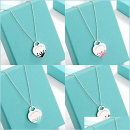 Pendant Necklaces Pendant Necklaces Design Brand Water Droplet Enamel Heart Love Necklace Clavicle Red Blue Black For Women Jewelr299s