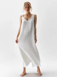 Women's Sleepwear Hiloc White Night Dress Women Casual Backless V Neck Spaghetti Strap Cotton Woman Dresses Female Nightwear Spring 2024