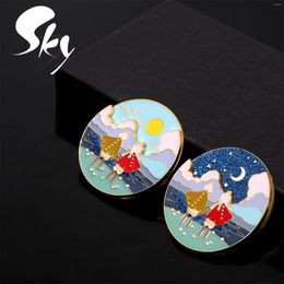 Brooches Game Of Sky: Children The Light Brooch Enamel Figure Badge Rotatable Day And Night Alternate Couple Jewellery Gift Decor