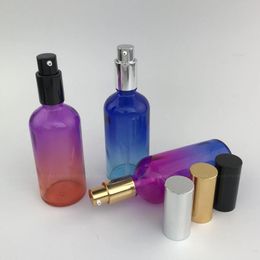 Storage Bottles 5X 50ml 100ml Refillable Empty Gradient Glass Container With Serum Pump Caps For Cream DIY Gels Liquid Soap