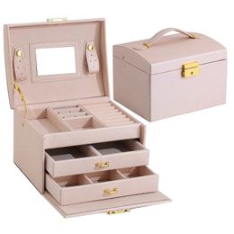 Fashion Jewellery Storage Box Large Capacity Portable Lock With Mirror Jewellery Storage Box Earrings Necklace Ring Jewellery Display 240110