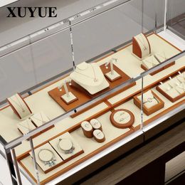 Display White microfiber solid wood Jewellery display props, necklace display rack, jade bracelet Jewellery display platform