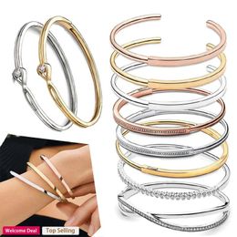 Bangles 2023 Popular For Original Women's Charm Set ID Plain Ring Open Women's Logo Bracelet Fashion Light Luxury DIY Jewelry