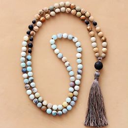 Necklaces Beads Knot Necklace 8MM Matte Natural Stones Soft Tassel Mala Necklace Women Lariat 108 Beads Yoga Necklace Dropshipping
