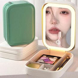 Sets New Led Makeup Bag With Mirror Light Portable Small Makeup Brush Lipstick Storage Bag For Woman