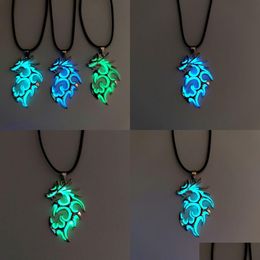 Pendant Necklaces Vintage Punk Luminous Glowing In The Dark Moonstone Dragon Pendant Necklace Charm Mens Boys Beach Party Jewellery Gift Dhgls