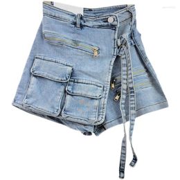 Women's Tracksuits Irregular Multi Pocket Workwear A-line Shorts Loose Wide Leg Pants Spring Summer Denim Skirt