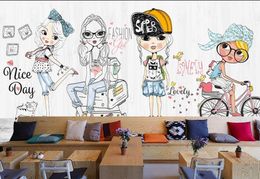 Drop Custom Wallpaper Hand Painted Cartoon Cartoon Girl Fashion Show Clothing Shop Wall Mural Children Room Wallpaper2265815