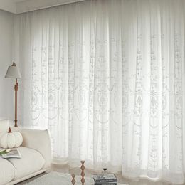 White Embroidered Tulle Curtains for Living Room Luxury European Sheer Curtain for Hall Rideaux Voilage Treatment Home Customise 240110