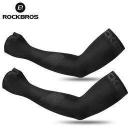 Pads ROCKBROS Cycling Sleeves Summer Ice Fabric Running Arm UV Protection Sleeves Basketball Camping Riding Outdoors Sports Sleeves