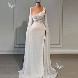 Glitter Wedding Dresses Long Cape Elegant Mermaid Floor Length Backless Beading Bridal Gowns Robes de Mariees Plus Size