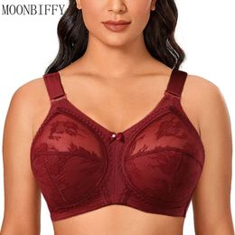 Large Size Sexy Bra for Women Ladies Underwear Translucent Lace Chiffon Wireless Minimizer Lingerie Brassiere Bralette Tops 240110