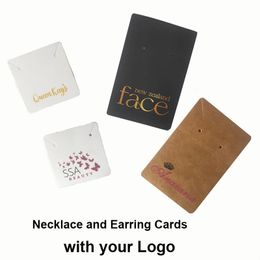 Display 100Pcs White Black Brown Colour Print Logo Kraft Paper Customise Jewellery Necklace Earring Cards Holder Display Stand Packing