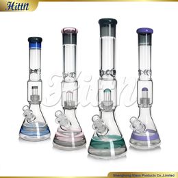 Glass Bong Beaker Bong Water Pipe 17.3 Inches Showerhead Percolator Bong 5mm Thick Beaker Base High Borosilicate Glass 420 Hand Bown Bong for Smoking 14mm Joint