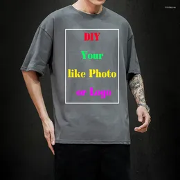 Men's T Shirts DIY Your Like Po Or Logo Print Summer Fashion Shirt Mens Oversized Hip Hop Short Sleeve Casual Cotton Streetwear Top