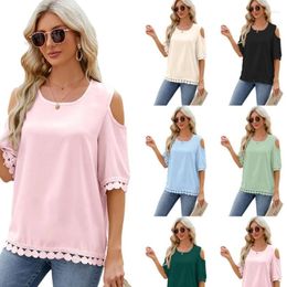 Women's T Shirts Fashionable Round Neck Blouses Short Sleeve Cold Shoulder Tops Suitable For Everyday Wear And Dates