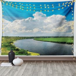 Nature Tapestry Mountains River Open Sky Tapestry Nordic Landscape Tapestry Home Decor Wall Hanging for Bedroom Living Room Dorm 240110