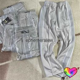 Men's Pants 2022 Grey White Needles Tra Pants Men Women Classic Stripe 1 1 Needles Pants Embroidered Butterfly High Street AWGE Trousersephemeralew