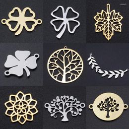 Charms 5pcs/lot DIY Wholesale 316 Stainless Steel Lucky Symbol Connectors Charm Tree Of Life Jewellery Pendant