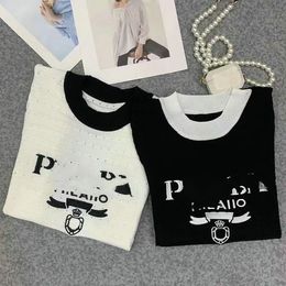 Women's T-Shirt Womens o-neck short slve Colour block letter jacquard knitted sweater ts SML Y240429HI85
