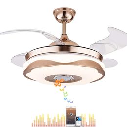 Free Shipping 42 inch LED Ceiling Light with invisible fan and music speaker, 3 dimmable Colors, bluetooth, ceiling Fan Light With Remote Control