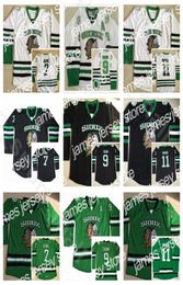 24 Men Vintage College 11 Zach Parise Jersey North Dakota Fighting Sioux Ice Hockey 7 TJ Oshie 9 Jonathan Toews Black Green White 6268319