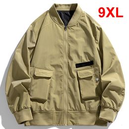 Plus Size 9XL Baseball Jacket Men Spring Autumn Bomber Jackets Cargo Coat Fashion Casual Loose Male Outerwear Khaki 240111