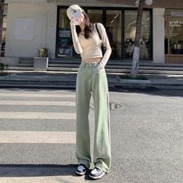 Jeans Mint Green High Waist Wide Leg Jeans Summer Y2k Women's Jeans Cotton Elastic Loose Mopping Straight Trousers Skinny femme